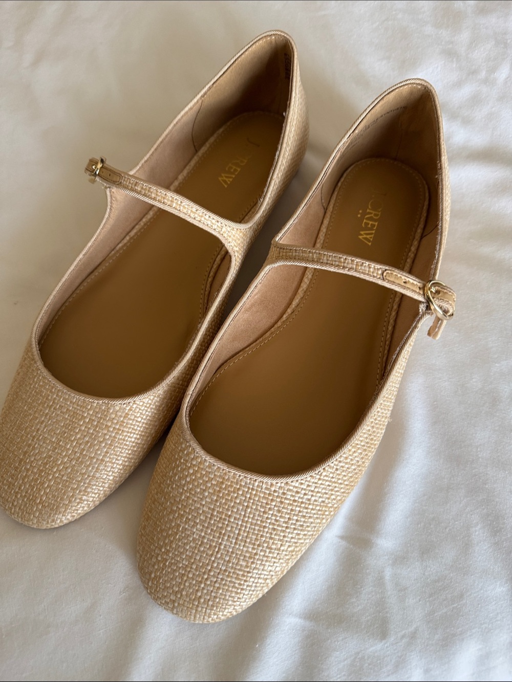 J. Crew Woven Raffia Mary Jane Flats Cream Woven Sz 10.5